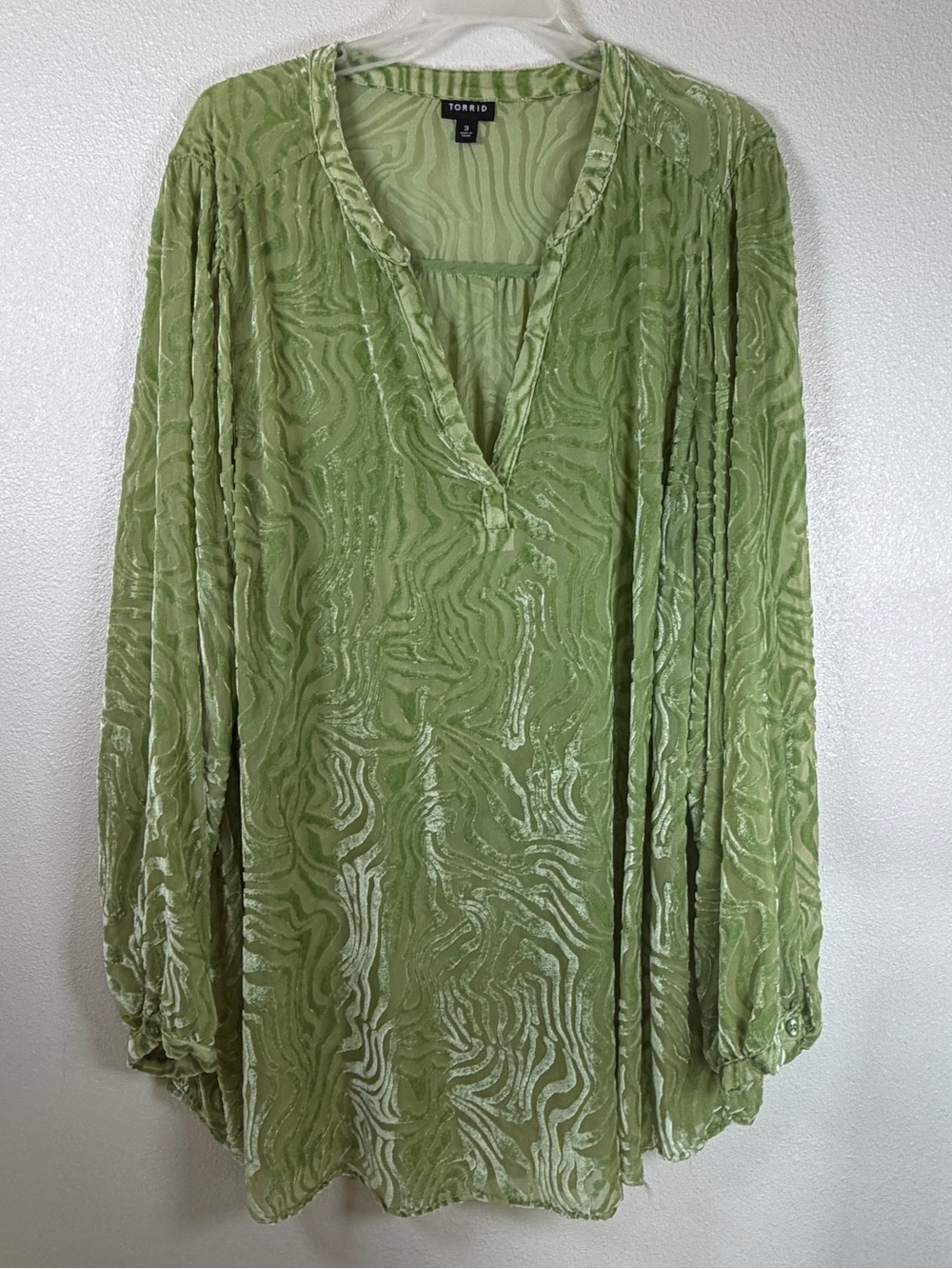 Torrid Light Green Velvet Burnout V-Neck Blouse